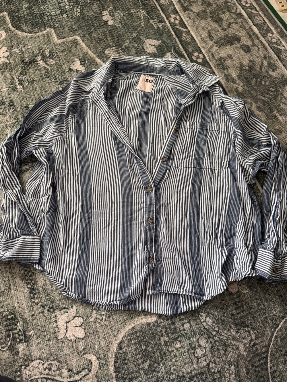SO Blue and White Vertical Stripe Button-Up Shirt